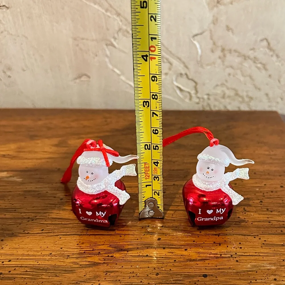 2 Snowman Jingle Bell Christmas Ornaments I Love My Grandpa & I Love My Grandma